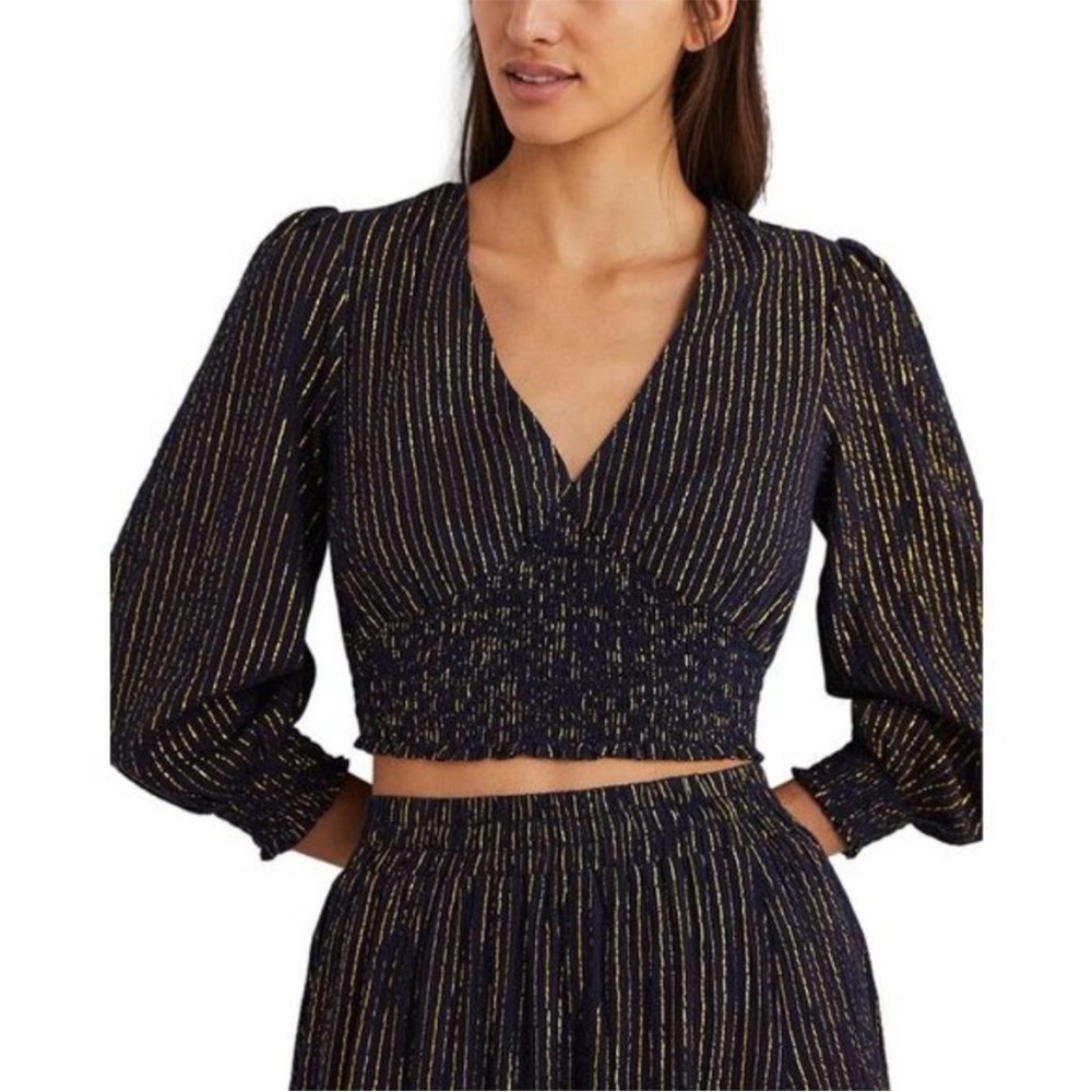 Boden Navy and Gold Striped Blouse like new!